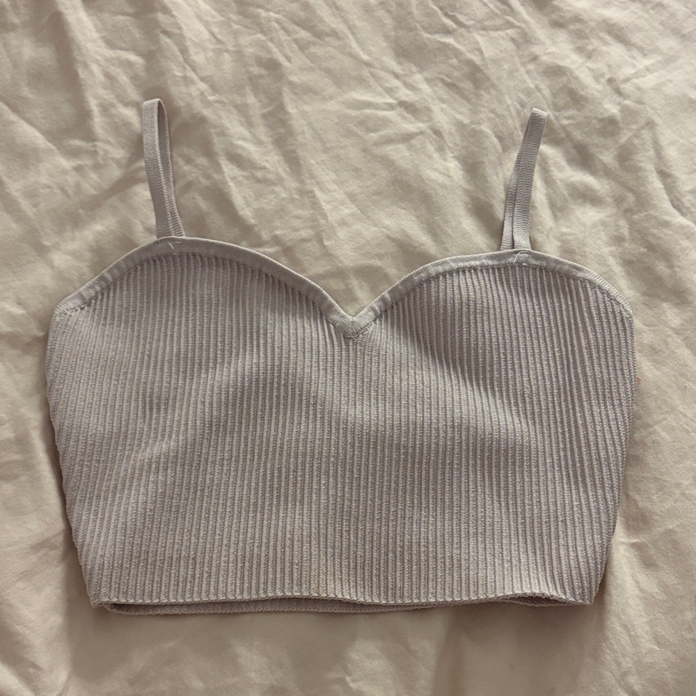 Babaton Gray Ribbed Crop Top